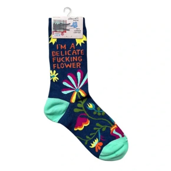 NEW I’m A Delicate F*cking Flower Crew Socks BLUE Q ONE SIZE - Picture 5 of 16